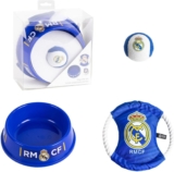 Set Bienvenida Mascota Real Madrid Licencia Oficial – Pack 3 Piezas Perro: Comedero Silicona + Pelota + Frisbee Cuerda, Kit Llegada Nueva Mascota Real Madrid, Accesorios Perro RMCF Escudo Oficial