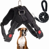 Arnés para perros grandes, sin tirones, ajustable con tela transpirable y botones de seguridad, accesorios de correa reforzados para perros grandes (negro L)