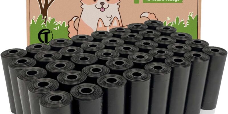 AiTodos 600pcs Dog Poop Bags, Black – Dog Poop Bags – Suitable for Going Home, 31 x 22 cm, Polyethylene Material, Portable (40 Rolls, 15 per Roll) – Poop Bags