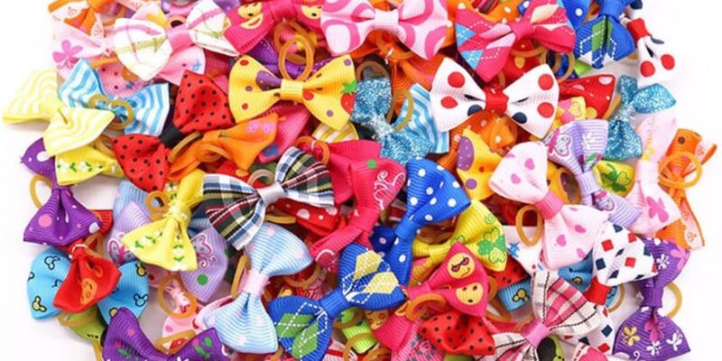 LEEQ Bowknot Hair Rope for Pets – Dog Hair Bows, Bows for Small Dogs, Dog Hair Accessories, for Small and Medium Dogs, Random Pattern (30 pcs)