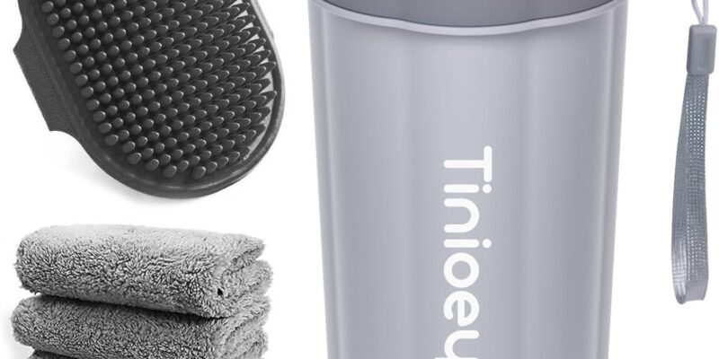 Large Dog Paw Cleaner (Comes with 3 Absorbent Towels), Dogs Accessories, with Removable Soft Silicone Bristle for Cleaning Dirty and Muddy Dog Paws