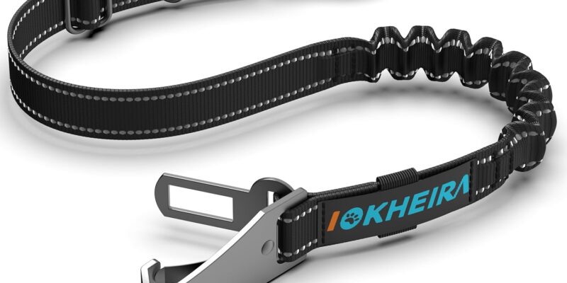 Iokheira Cinturón de seguridad para perros, cinturón de seguridad para mascotas y accesorio de barra de bloqueo con mosquetón giratorio con cerradura (negro)