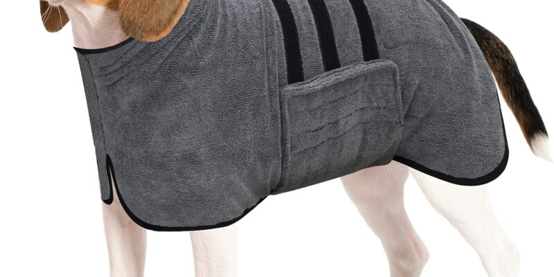 Albornoz para Perros, Perro Grande, Albornoz Gris, Albornoz para Perros con Velcro de tamaño Mediano, Albornoz para Perros pequeños, Accesorio de Higiene para Mascotas (Gris, M)