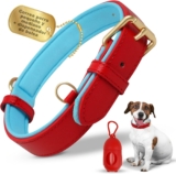 MAHESA Leather Dog Collar + Poop Bag Dispenser | Small Dog Collar | Red | The Best Accessory for Your Pets