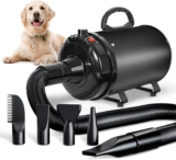 Dog Hair Dryer Blaster 3000W, Pet Hair Dryer, Low Noise Temperature Heater with 4 Different Nozzles, Deep Black