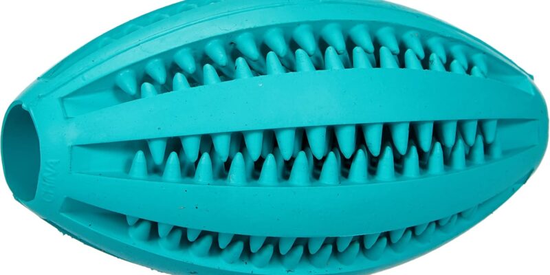 TRIXIE Denta Fun Pelota de Rugby para Perros, 11 cm, Caucho Natural con Aroma a Menta, Ideal para Masticar y Cuidado Dental, Apto para Todas Las Razas