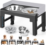 Zivacate Comedero Elevado para Perros con 6 Alturas, Ajustable y Reclinable, 2 Comederos de Acero Inoxidable, 1 Comedero Lento, Comederos Elevados para Perros Pequeños, Medianos y Grandes