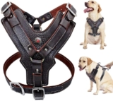 Arnés para perros de cuero genuino, duradero, ajustable, para perros grandes, control rápido con asa, accesorio para mascotas para Labrador K9 (L)