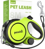 Pecute 8 Metre Extendable Dog Leash, Lead for 15-50 kg, with Anti-Bite Rope 46 cm, Hygienic Bags and Bag Holder | 360° Anti-Tangle | Dog Walking, Training, Rainy Days, Green