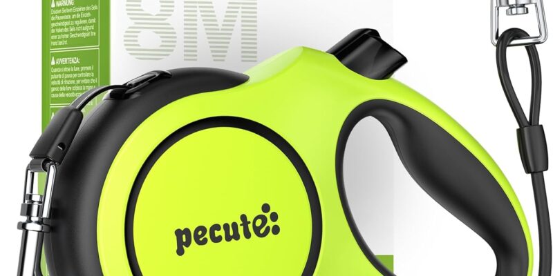 Pecute 8 Metre Extendable Dog Leash, Lead for 15-50 kg, with Anti-Bite Rope 46 cm, Hygienic Bags and Bag Holder | 360° Anti-Tangle | Dog Walking, Training, Rainy Days, Green
