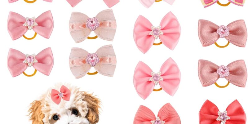20pcs Dog Bows with Rubber Bands, Elastic Dog Hair Ties Various Styles Dog Bows Cute Dog Hair Accessories for Daily Pet Holiday Use