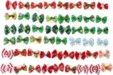 50 Pieces Christmas Dog Bows with Elastic Band Holiday Accessories for Pets Comfortable and Safe Design for Dogs and Cats Christmas