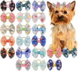 20 Pieces Dog Hair Ties with Elastic, Hair Accessories for Dogs, Bow for Long Hair, Small Dog, Cat Puppy (Random Pattern), multicoloured, A