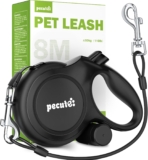 Pecute 8 Metre Extendable Dog Leash, Leash for 15-50 kg, with Anti-Bite Rope 46 cm, Hygienic Bags and Bag Holder | 360° Anti-Tangle | Dog Walking, Training, Rain Days, Black