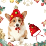 Zephyra Red Christmas Hat for Dogs Cats 4-7.5kg Christmas Hat with Pom Poms for Pets, Adjustable Accessory for Puppies and Kittens, Pet Festive Costume