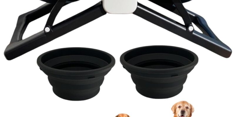 JARUKI Foldable and Portable Raised Dog Feeder | Double Silicone Bowl | Healthy Posture | Non-Slip and Compact | Ideal for Medium and Large Dogs | Comfortable Solution for Outdoors and Camping