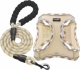 haapaw Dog Harness and Leash Set, No Pull Adjustable Reflective Puppy Vest Padded Vest for Extra Small/Small Medium Dogs Beige