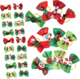 ABOOFAN 50 Pcs Pet Christmas Flower Small Bows for Dog Hair Clips Accessories for Dogs Hair Bow Christmas for Pet Ribbons Hair Flash Cloth