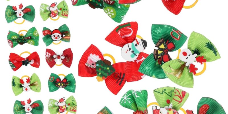 ABOOFAN 50 Pcs Pet Christmas Flower Small Bows for Dog Hair Clips Accessories for Dogs Hair Bow Christmas for Pet Ribbons Hair Flash Cloth