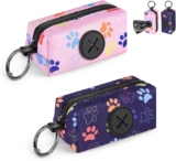 2 bolsas dispensadoras para bolsas de caca de perro, soporte para bolsas de caca de perro, tela suave con mosquetón, accesorios para perros para caminar, correr, senderismo (cabeza-negro y rosa)
