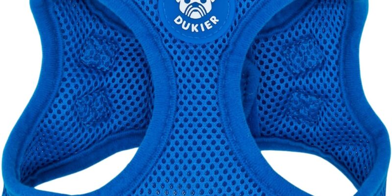 DUKIER – Arnés para Perros, Chaleco para Mascotas Ajustable y Resistente con Malla Transpirable, Velcro y Accesorio para Mascotas con Doble Cremallera, Azul, XS