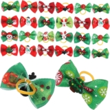 Christmas Pet Hair Ties 50 Pieces with Elastic Band Dog Hair Bows Small Holiday Accessories for Dogs and Puppies Random Design