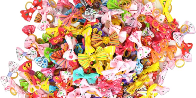 50 lazos para el pelo de perro, lazos para el pelo de cachorro con bandas de goma elásticas, accesorios para el pelo de mascotas para perros pequeños y medianos, pinzas para el pelo de perro