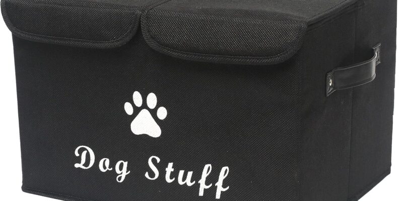 Morezi Caja de juguetes para perros con tapa, caja de almacenamiento de juguetes para mascotas, adecuada para guardar juguetes y accesorios para perros y gatos, color negro