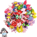 50 Pieces Dog Hair Bows, Bows for Small Dogs with Bands, Dog Hair Bows Accessories for Cats and Puppies, Random Motif