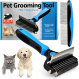 Cepillo para perros y gatos de pelo largo – Peine profesional grande para desenredar y desenredar perros, gatos persas y mascotas, removedor de pelo corto, pelo muerto, resistente (grande)