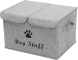 Morezi Caja de juguetes para perros con tapa, caja de almacenamiento de juguetes para mascotas, adecuada para guardar juguetes y accesorios para perros y gatos, color gris nieve