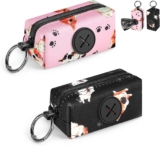 2 bolsas dispensadoras para bolsas de caca de perro, soporte para bolsas de caca de perro, tela suave con mosquetón, accesorios para perros para caminar, correr, senderismo (piernas – rosa y azul)