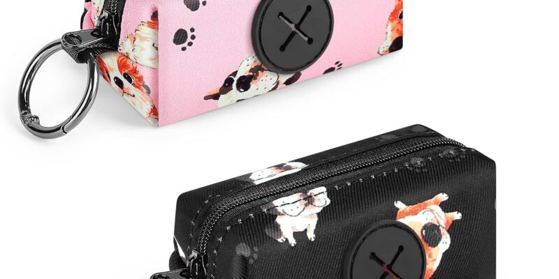 2 bolsas dispensadoras para bolsas de caca de perro, soporte para bolsas de caca de perro, tela suave con mosquetón, accesorios para perros para caminar, correr, senderismo (piernas – rosa y azul)