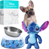 Disney Stitch Set Juguete y Comedero para Perros Antideslizante – Accesorios para Perros (Puntada Azul)