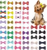 50pcs/25Pairs Yorkie Dog Hair Bows with Clips Pet Grooming Products Mixed Colors Assorted Patterns Pet Hair Bows Dog Accessories
