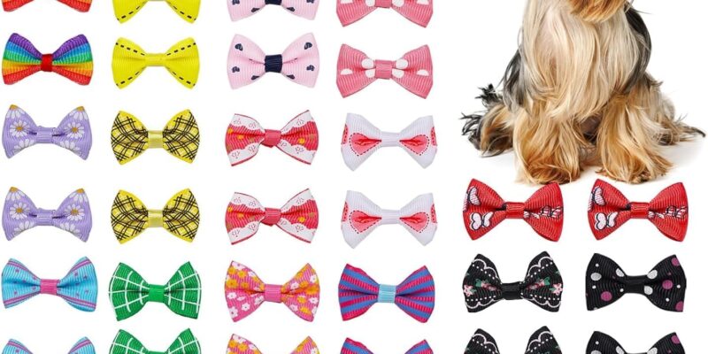 50pcs/25Pairs Yorkie Dog Hair Bows with Clips Pet Grooming Products Mixed Colors Assorted Patterns Pet Hair Bows Dog Accessories