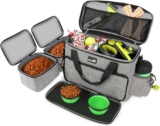 Pecute Large Portable Pet Travel Bag with Pockets Multifunctional Organizer for Outdoor Use Travel Set with 2 Food Bags + 2 Collapsible Bowls