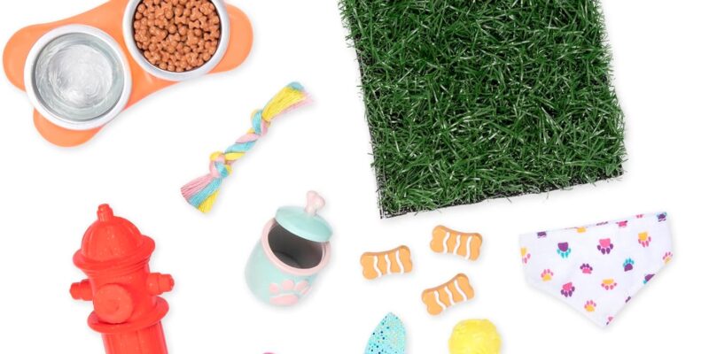 Glitter Girls – GG Pet Set – Juego de accesorios para mascotas – Cuencos y golosinas para perros – Correa para perros, collar, césped, boca de incendios – 3 años +
