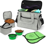 BELLE VOUS Travel Backpack for Dogs and Cats – Bag with Pockets for Pet Accessories and 2 x Foldable Feeder – Bag with Backpacks for Food and Cloth for Dog or Cat