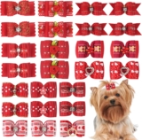 24 lazos para el pelo de perro, lazos rojos con banda de goma para accesorios para el pelo de cachorro Yorkie