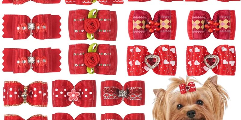 24 lazos para el pelo de perro, lazos rojos con banda de goma para accesorios para el pelo de cachorro Yorkie